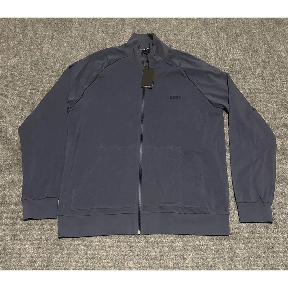 Hugo Boss Mens M Greyish Blue Full Zip Mix & Match Mock Neck Jacket NWT